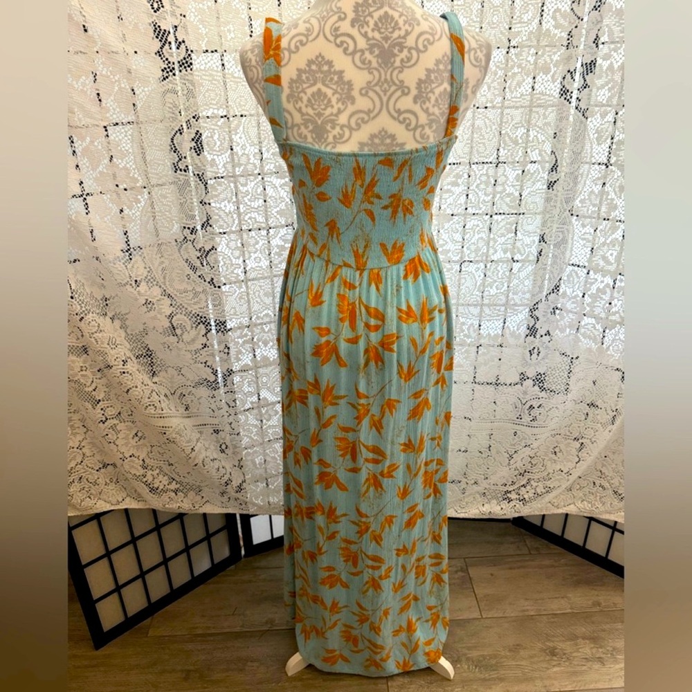 Vintage Forever 21 Spaghetti Strap Smocked Maxi Dress Light Blue Size Small GUC - Picture 4 of 9